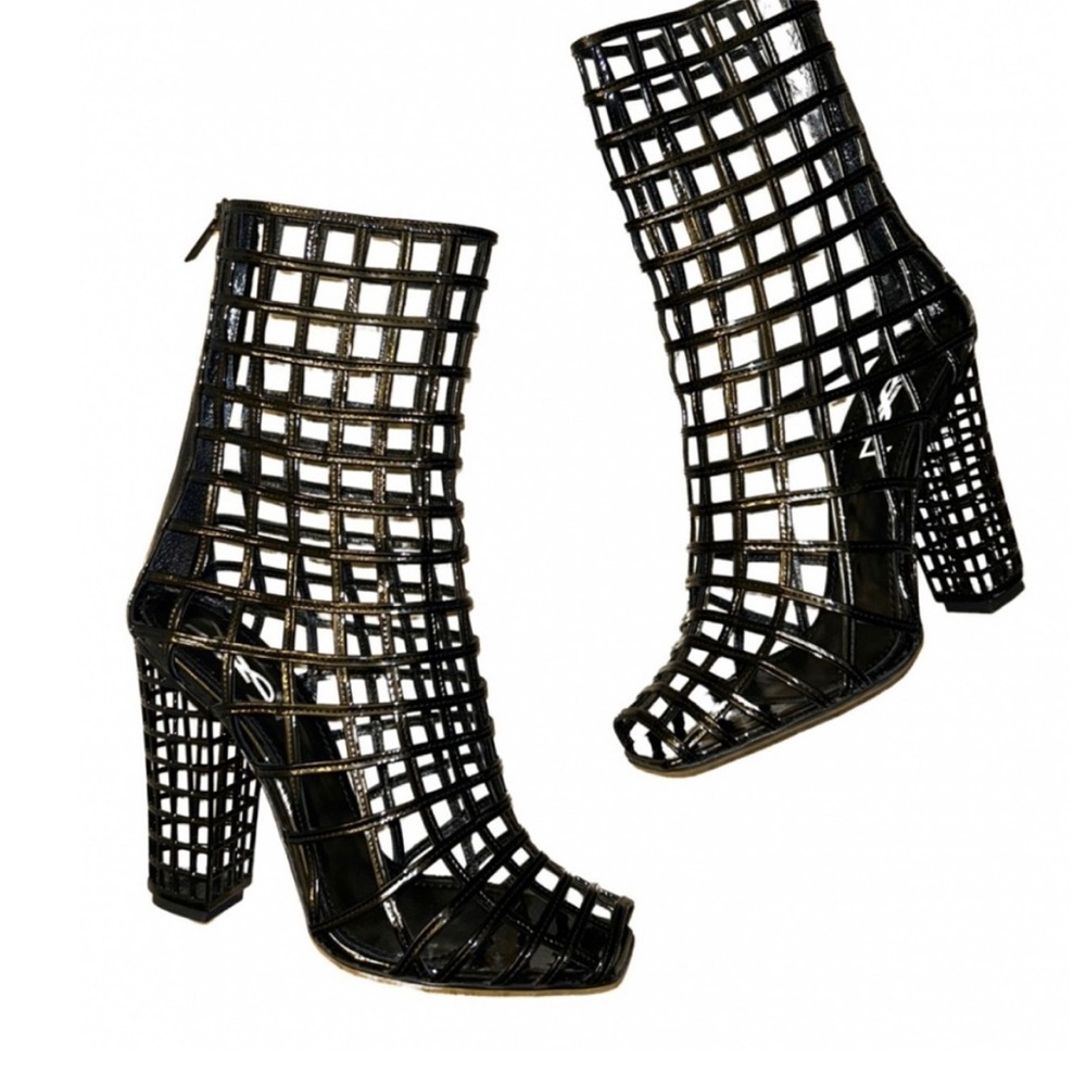 Saint Laurent Black Caged Heeled Boots Sz 37